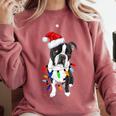 Boston Terrier Santa Christmas Lights Xmas Dog Lover Men Women Kids Comfort Colors Sweatshirt Crimson