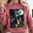Boston Terrier Selfie Full Moon Flying Witch Halloween Dog Comfort Colors Sweatshirt Crimson