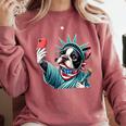 Boston Terrier Selfie Statue Of Liberty 4th Of July American Comfort Colors Sweatshirt Crimson