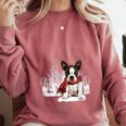 Boston Terrier In The Snow Merry Christmas Winter Comfort Colors Sweatshirt Crimson