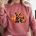 Boston Terrier Thanksgiving Leopard Pumpkins Fall Leaves Comfort Colors Sweatshirt Crimson