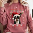 Boston Terrier Ugly Christmas Sweater Xmas For Adults Kids Comfort Colors Sweatshirt Crimson