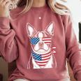 Boston Terrier USA Flag Sunglasses Patriotic 4th Of July Comfort Colors Sweatshirt Crimson