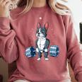 Boston Terrier Weightlifting Deadlift Men Fitness Gym Comfort Colors Sweatshirt Crimson