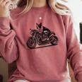 Cool Boston Terrier Riding a Motorcycle Biker Dog Lover For Men Women Kids Comfort Colors Sweatshirt Crimson