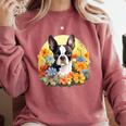 Cute Boston Terrier Spring Flower Garden Colorful Puppy Dog Comfort Colors Sweatshirt Crimson