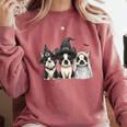 Cute Halloween Boston Terrier Dogs Witch Hat Ghost Dog For Men Women Kids Comfort Colors Sweatshirt Crimson