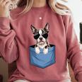 Cute Pocket Boston Terrier Lover Dog Mom Comfort Colors Sweatshirt Crimson