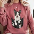 Dog Lovers Boston Terrier In Pocket Dog Face For Men Women Kids Comfort Colors Sweatshirt Crimson