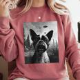 Dog Mom Dad Alien Selfie Boston Terrier UFO For Men Women Comfort Colors Sweatshirt Crimson