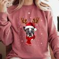 Family Matching Reindeer Xmas Boston Terrier Christmas Comfort Colors Sweatshirt Crimson