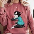 Father's Day Gift Dog Dad Boston Terrier i Love Dad Tattoo Comfort Colors Sweatshirt Crimson