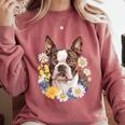 Floral Boston Terrier Comfort Colors Sweatshirt Crimson