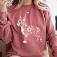 Floral FLower Boston Terrier Mom Grandma Comfort Colors Sweatshirt Crimson