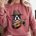 Guitar Shirt Boston Terrier Dog Playing Acoustic Guitar Comfort Colors Sweatshirt Crimson