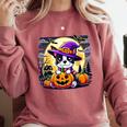Halloween Boston Terrier Dog Breed With Jack O' Lantern Art Comfort Colors Sweatshirt Crimson