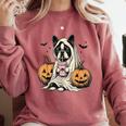 Halloween Boston Terrier Ghost Comfort Colors Sweatshirt Crimson