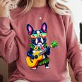 Hawaiian Boston Terrier & Pineapple Ukulele Summer Vacation Comfort Colors Sweatshirt Crimson