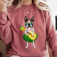 Hawaiian Boston Terrier Dog Pineapple Ukulele Summer For Men Women Girls Kids Comfort Colors Sweatshirt Crimson