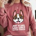 Just a Girl Who Loves Boston Terriers Comfort Colors Sweatshirt Crimson
