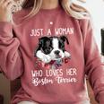 Just a Woman Who Loves Her Boston Terrier Cute Dog Mom Comfort Colors Sweatshirt Crimson