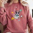 Kawaii Kids & Boys Astronaut Space Boston Terrier Dog Lover Comfort Colors Sweatshirt Crimson