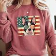 Patriotic Boston Terrier Dog Lover USA Flag 4th Of July For Men Women Kids Comfort Colors Sweatshirt Crimson