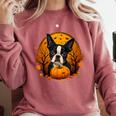 Pumpkin Boston Terrier Costume On Boston Terrier Halloween Comfort Colors Sweatshirt Crimson