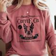 Retro Boston Terrier Coffee Dog Mom Coffee Lover Comfort Colors Sweatshirt Crimson