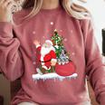 Santa Ugly Christmas Tree Lights Boston Terrier Dog Lover Comfort Colors Sweatshirt Crimson