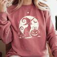 Scary Halloween Cat Costume Retro Cat Moon For Men Women Kids Comfort Colors Sweatshirt Crimson