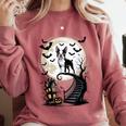 Spooky Halloween Moon Boston Terrier Boston Bull Bostie Comfort Colors Sweatshirt Crimson