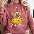 Sunflower Yorkie Mom Dog Lover Comfort Colors Sweatshirt Crimson