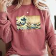 Surfing Boston Terrier Kanagawa Wave Japanese Dog For Men Women Kids Comfort Colors Sweatshirt Crimson
