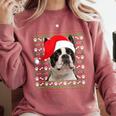 Ugly Xmas Sweater Santa Boston Terrier Dog Christmas For Men Women Kids Comfort Colors Sweatshirt Crimson
