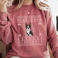 Ugly Xmas Sweater Style Boston Terrier Reindeer Christmas Comfort Colors Sweatshirt Crimson