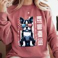 USA Flag Boston Terrier Best Dog Mom Ever 2025 Comfort Colors Sweatshirt Crimson