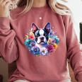 Watercolor Floral Boston Terrier Mama Dog Lover Mother's Day Comfort Colors Sweatshirt Crimson
