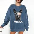 4th July Blue Heeler Dog Merica Patriotic USA Flag Cute Comfort Colors Sweatshirt Denim