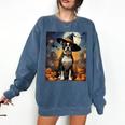 Aesthetic Halloween Boston Terrier Dog Witch Pumpkin For Men Women Kids Comfort Colors Sweatshirt Denim