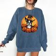 Boston Terrier Bostie Dog Breed Pet Halloween Pumpkins Comfort Colors Sweatshirt Denim