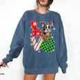 Boston Terrier Christmas Tree Lights Santa Dog Xmas For Men Women Kids Comfort Colors Sweatshirt Denim