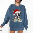 Boston Terrier Dog Santa Christmas Tree Lights Xmas Comfort Colors Sweatshirt Denim