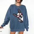 Boston Terrier Dog From Side Boston Bull Comfort Colors Sweatshirt Denim