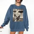 Boston Terrier Dog UFO Alien Extraterrestrial Selfie Comfort Colors Sweatshirt Denim