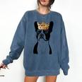 Boston Terrier Dog Wearing Crown For Men Women Girls Kids Comfort Colors Sweatshirt Denim