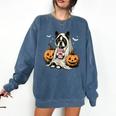 Boston Terrier Ghost Boo Halloween Costume Spooky Season Comfort Colors Sweatshirt Denim