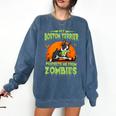Boston Terrier Halloween Zombie American Gentleman Dog Lover Comfort Colors Sweatshirt Denim