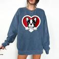 Boston Terrier Heart Cute Puppy Lover Or Dog Owner Comfort Colors Sweatshirt Denim