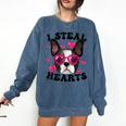 Boston Terrier Heart Glasses Girls Bostie Valentines Day Comfort Colors Sweatshirt Denim